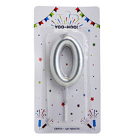 Свічки для торта "0,8,9", срібні, 10 см YOO-HOO!