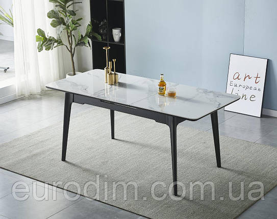 Стіл BERLIN CERAMIC 140(180)*80 білий глянець/чорний каркас, фото 1