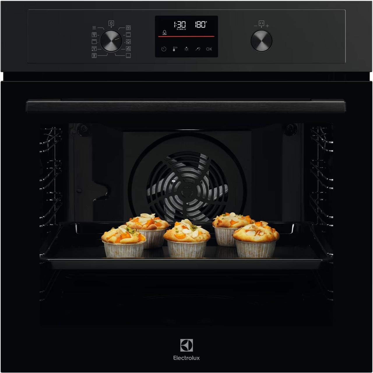 Electrolux Духова шафа електрична, 72л, A+, пара, дисплей, конвекція, піроліз, телескопічні напрямні, чорний