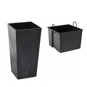 Горщик пластмасовий з вкладом FINEZJA ECO recycled сірий бетон 35х35см., фото 4