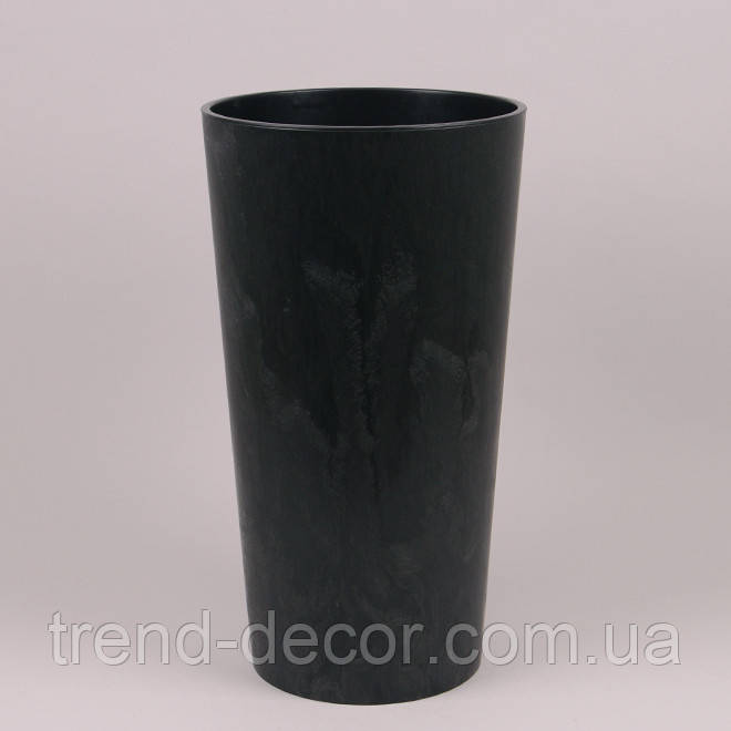 Горщик пластмасовий із вкладом LILIA ECO recycled чорний бетон 19 см.