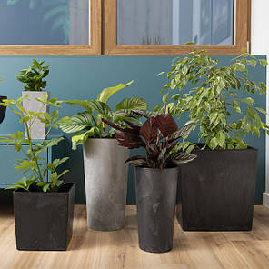 Горщик пластмасовий із вкладом LILIA ECO recycled чорний бетон 19 см., фото 3