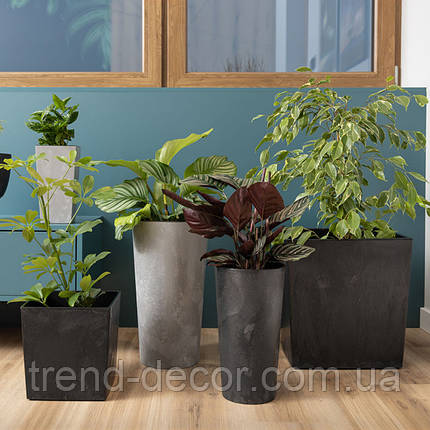 Горщик пластмасовий з вкладом LILIA ECO recycled чорний бетон 30см., фото 3