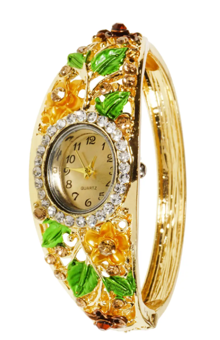 Жіночий кварцевий годинник з квітковим орнаментом