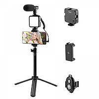 Селфі-палиця, монопод, штатив AY-49Z Monopod Tripod For Mobile Bluetooth Microphone LED Lamp