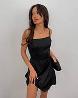 Стильное однотонное шелковое легкое идеальное приталенное платье с открытой спиной цвет малина и чёрный