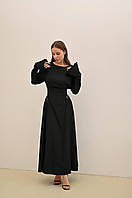 Воздушное прогулочное однотонное платье макси с свободными рукавами и завязками по бокам Чёрный