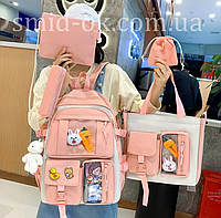 Шкільний набір 5 в 1 для дівчаток 5-11 класу, висота 46 см: клатч, сумка, гаманець, пенал із зайчиком рожевий
