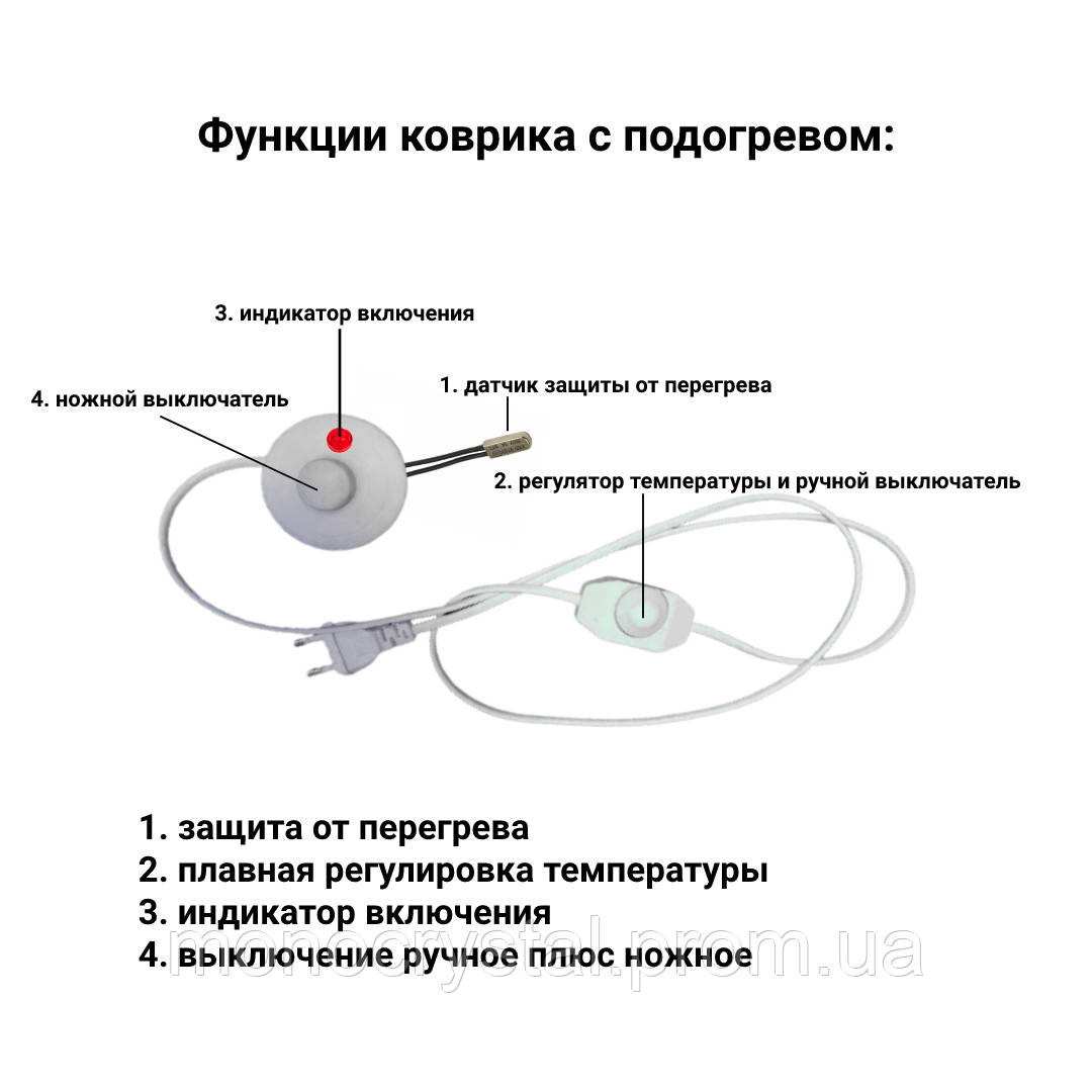 Теплый ковер 205х65см/300Вт Monocrystal с защитой от перегрева и регулятором температуры, светло-коричневый - фото 2 - id-p1620667986