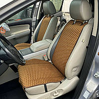 Накидки на сидіння з алькантари Lux (штучної замші), Коричневий, білі плоскі стільники. Преміум. 2 передніх