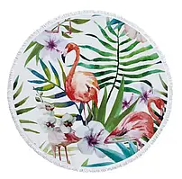 Круглий пляжний килимок - Мандала  Мандала Фламінго в папороті Орхідеї Mandala Flamingo