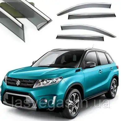 Дефлектори вікон із хром молдингом Suzuki Vitara 2015- (нержавіюча сталь 3D), фото 1