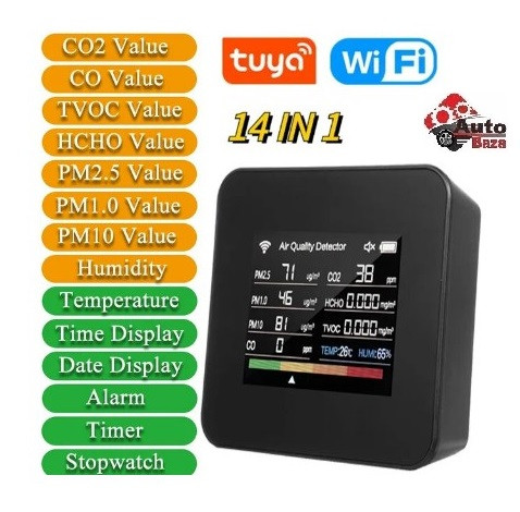 Wi-Fi Детектор датчик якості повітря Tuya 14в1, тестер якості повітря додаток для контролю температури та вологості детектор