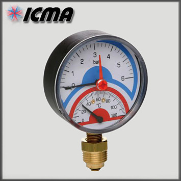 Термоманометр радіальний з запірним клапаном 6 бар ICMA арт.258