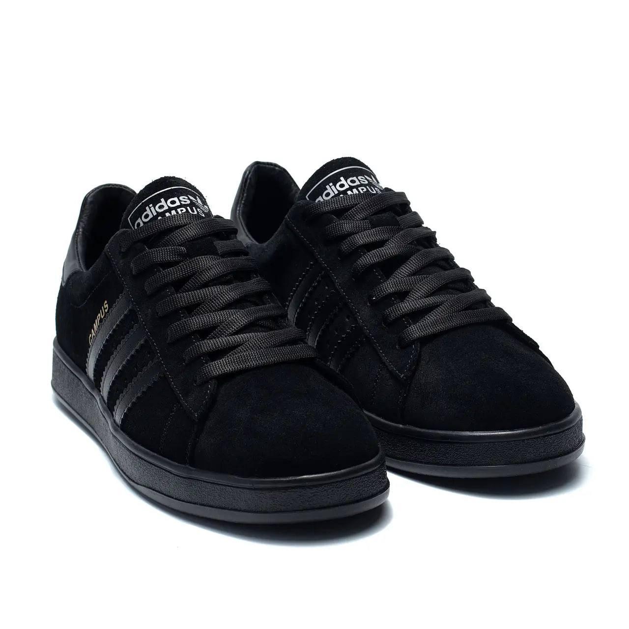 Чоловічі шкіряні (замша) кросівки весна/осінь Adidas Campus Black — чорні, фото 1