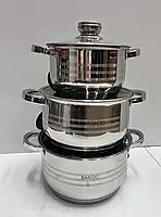 Набір посуду з неіржавкої сталі на 6 предметів BANOO BN 5002. Багатошарове дно, фото 4