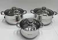 Набір посуду з неіржавкої сталі на 6 предметів BANOO BN 5002. Багатошарове дно, фото 6