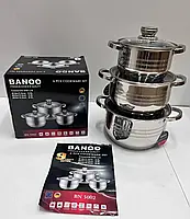 Набір посуду з неіржавкої сталі на 6 предметів BANOO BN 5002. Багатошарове дно, фото 2