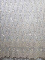 Тюль золотая с вышивкой шелковой нитью в спальную, гостиную