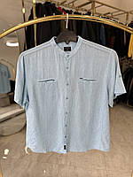 Мужская льняная рубашка стойка Jean Piere 7610-5 (батал) 6-8XL бирюза