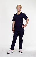 Медицинский женский костюм синего цвета, хирургический женский костюм с коротким рукавом.