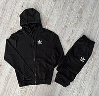 Спортивный костюм Adidas: черная кофта на змейке + штаны (двунитка)