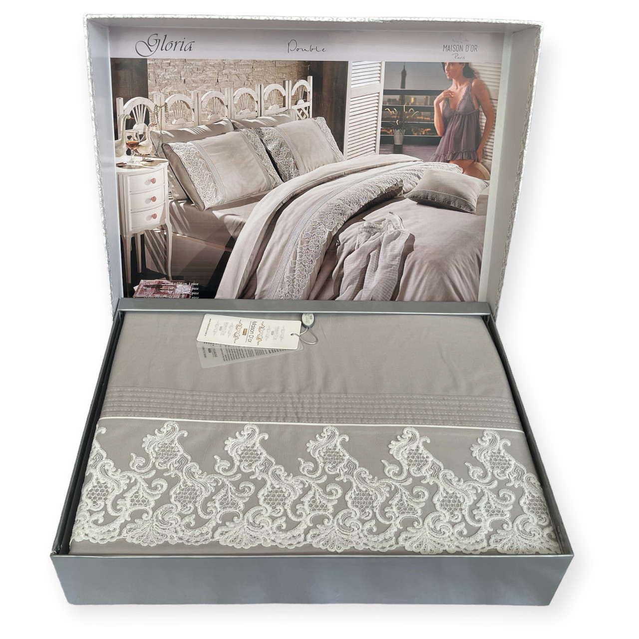 Комплект постільної білизни Maison d'or Gloria  Grey сатин люкс 220-200 см сірий