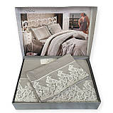Комплект постільної білизни Maison d'or Gloria  Grey сатин люкс 220-200 см сірий, фото 2