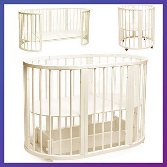 Дитяче ліжечко овальне букове Обрій на коліщатках DS-8021 Ваніль