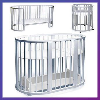 Дитяче ліжечко овальне букове Обрій на коліщатках DS-8031 Сірий