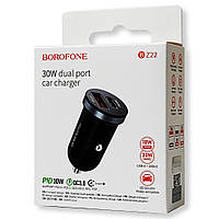 Автозарядний адаптер Borofone BZ22 Scenery Type C 30 W + USB QC 3.0 чорний