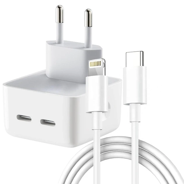 Зарядний пристрій для Apple 35 W Dual USB-C Port Power Adapter зі швидким заряджанням + кабель iPhone