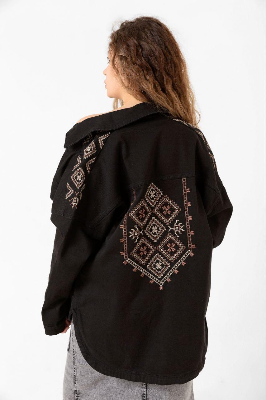 Молодіжна сорочка з вишивкою, піджак, в чорному кольорі. Розміри S, M, L.