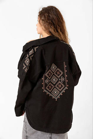 Молодіжна сорочка з вишивкою, піджак, в чорному кольорі. Розміри S, M, L., фото 1