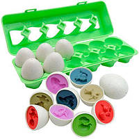Игрушка сортер развивающая для детей яйца пазлы, 12 штук в лотке, Динозавры ASN