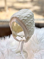 Зимняя вязаная шапочка "Weave" на махровой подкладке для новорожденных, молочная