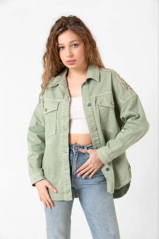 Молодіжна сорочка з вишивкою, піджак, в кольорі хакі. Розміри S, M, L., фото 1