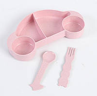 Детская бамбуковая посуда 2 в 1 Машинка (Розовый) ASN