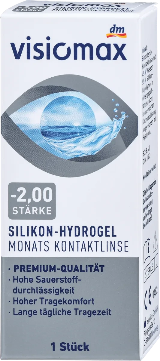 Місячні силікон-гідрогелеві контактні лінзи VISIOMAX Silikon-Hydroge Monatslinse Dioptrie (-2.0), 1 шт