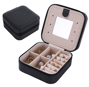 Скринька для прикрас із дзеркалом / Футляр для біжутерії / Органайзер для сережок і кілець / Шкатулка для біжутерії Чорний