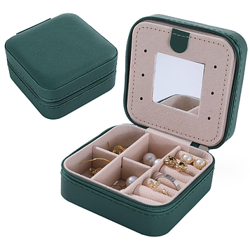 Скринька для прикрас із дзеркалом / Футляр для біжутерії / Органайзер для сережок і кілець / Шкатулка для біжутерії Зелений