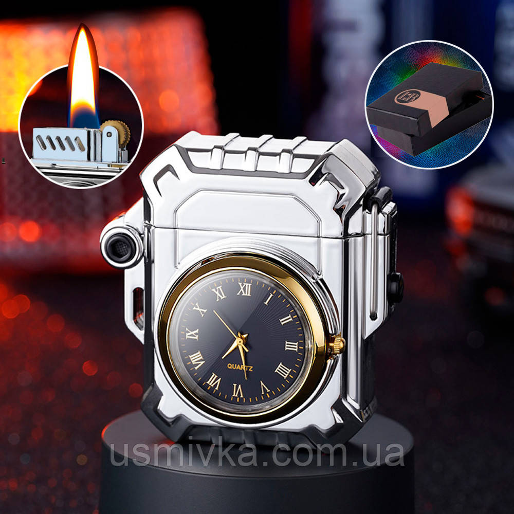 Запальничка бензинова + годинник у подарунковій упаковці A33717Gray