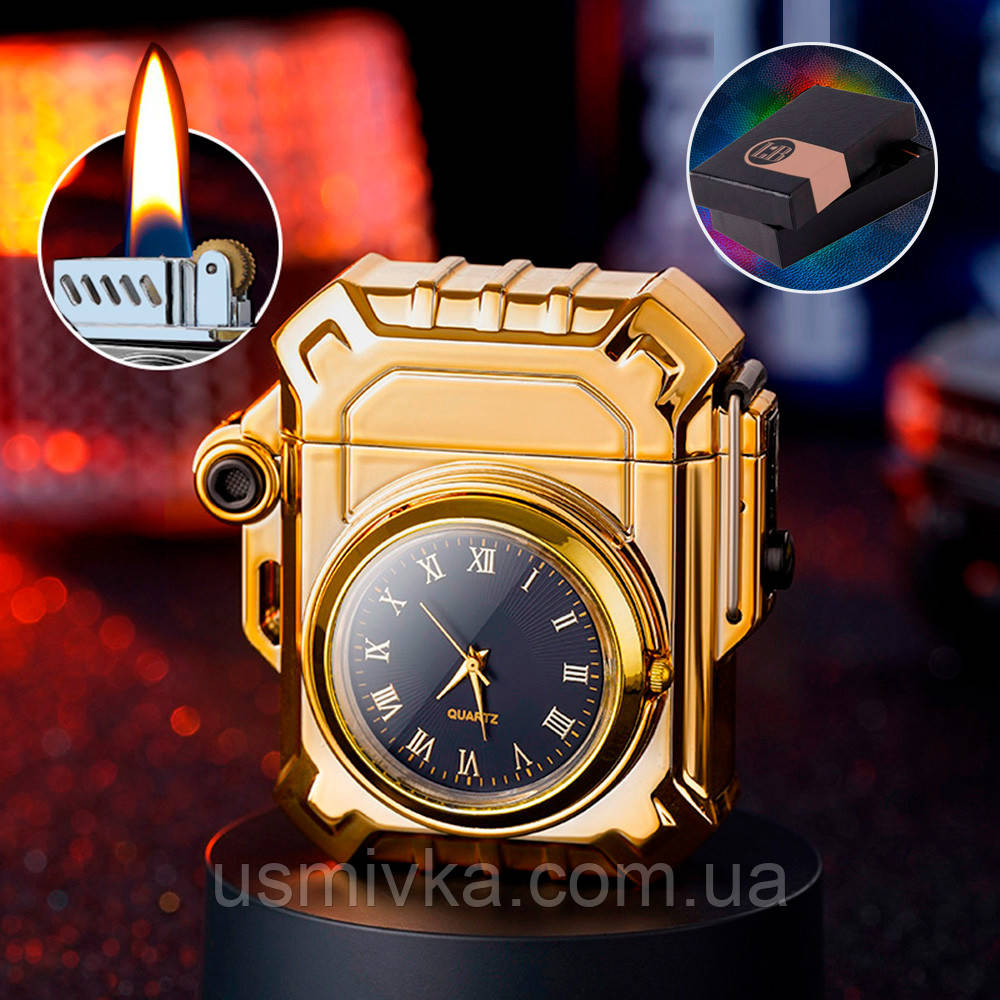 Запальничка бензинова + годинник у подарунковій упаковці A33717Gold