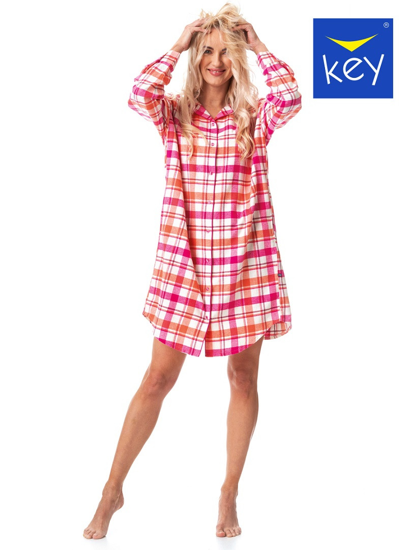 Фланелева нічна сорочка халат на гудзиках KEY LND 437 B23, Зручна домашня сукня