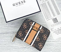 Женский маленький кошелек Guess коричневый, брендовый фирменный маленький кошелёк на подарок