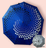 Зонт женский на 10 спиц с системой антиветер и усиленным каркасом однотонной расцветки с кружочками