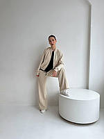 Женский спортивный костюм в стиле ZARA S-XL трехнитка пенье 95% хлопок кофта на молнии и брюки Бежевый, L-XL