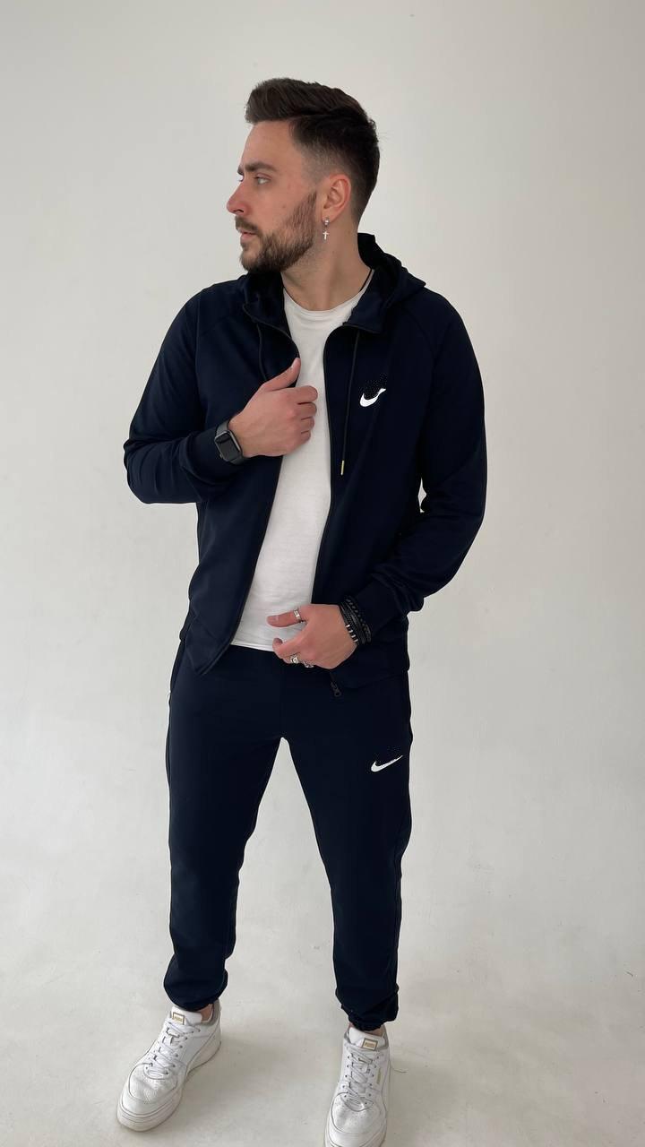 Чоловічий спортивний костюм Nike синій з капюшоном на блискавці весняний осінній Комплект Найк Худі + Штани