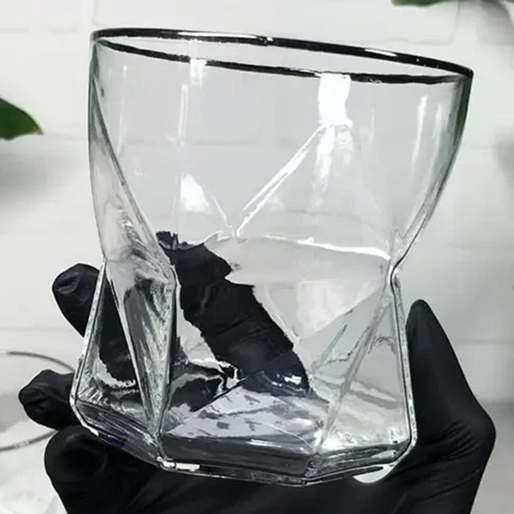 Склянка для віскі зі срібною облямівкою "Прозора геометрія", 400мл