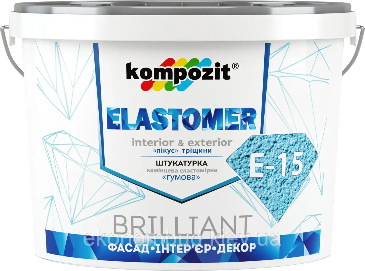 Штукатурка еластомірна ELASTOMER 15 (Колір: Білий, Фасування: 15 кг, Блиск: Не визначається)